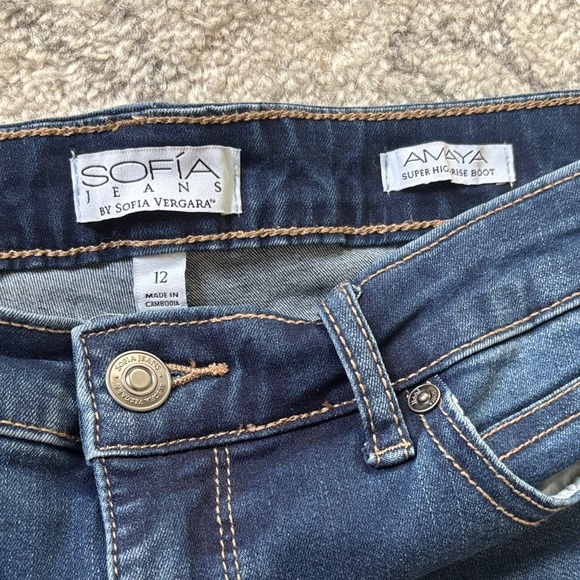Sofia by Sofia Vergara Amaya Super High Rise Bootcut Dark Blue Jeans 12 - Picture 2 of 7